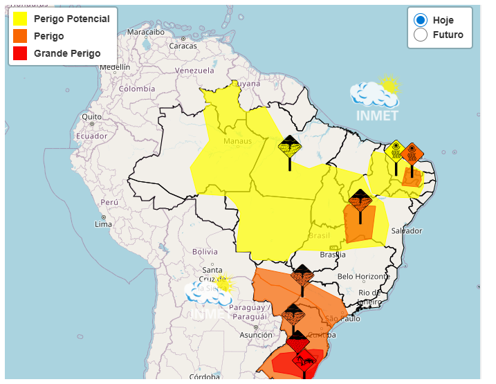 Inmet prevê tempestades, ventos de até 100km e granizo na região de Presidente Prudente até as 23h59 de sábado, 8/11
